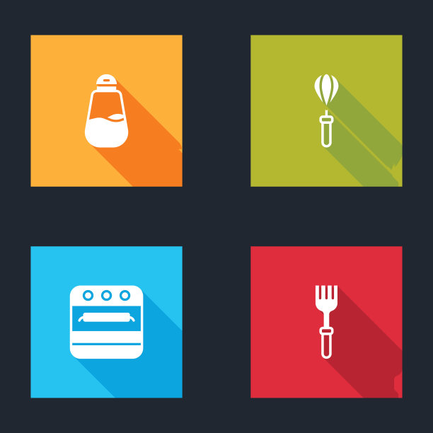 设置盐，厨房搅拌器，烤箱和叉子图标。向量图片下载