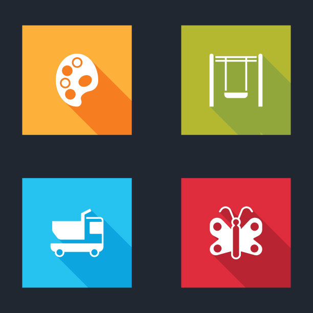 集调色板，秋千，玩具卡车和蝴蝶图标。向量图片下载