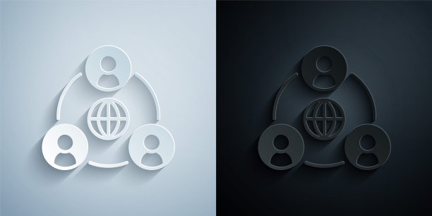 剪纸会议图标隔离在灰色和黑色的背景。业务团队会议，讨论概念，分析，内容策略。演讲会议。纸艺风格。向量图片下载