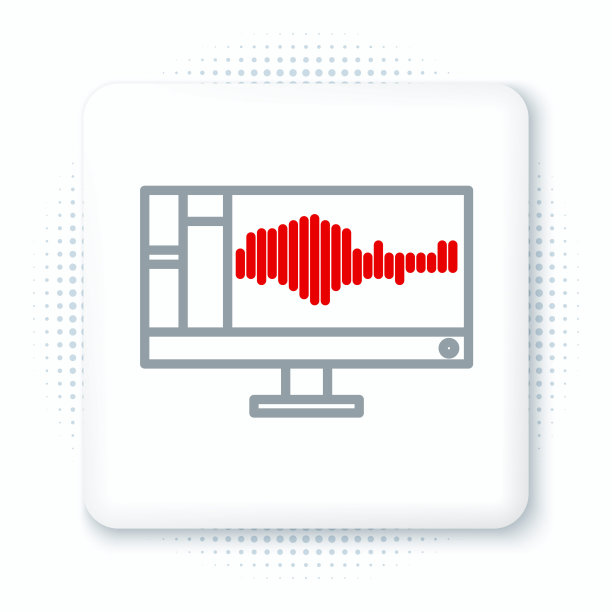 线路声音或音频记录器或编辑软件在计算机显示器图标隔离在白色背景上。色彩缤纷的轮廓概念。向量图片下载
