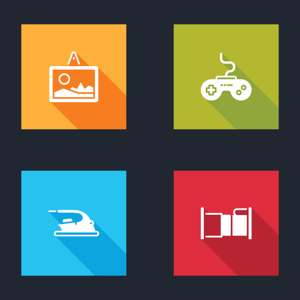 设置图片，手柄，电熨斗和床图标。向量图片下载