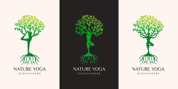 一套瑜伽矢量，一个女人在自然的地方冥想图片下载