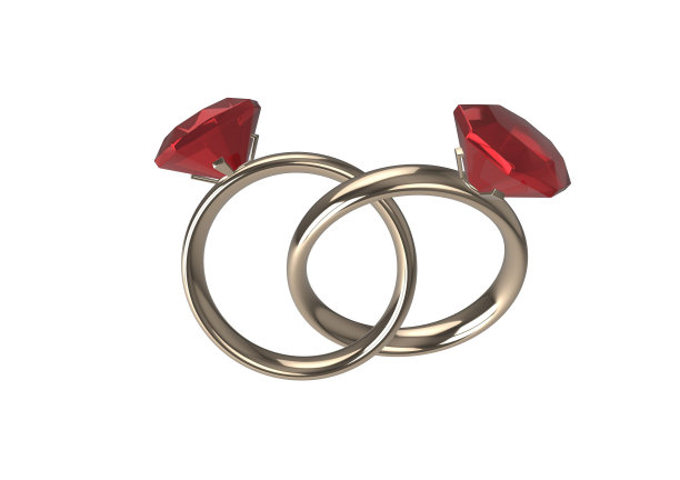 3D渲染的两个金戒指与宝石图标，设置对白色背景图片下载