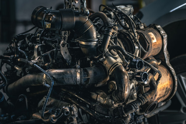 现代德国柴油发动机从汽车移除与可见dpf和cat重建。图片下载