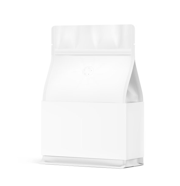现实的站立袋与平底边和纸板包装模型。矢量插图隔离在白色背景上。图片下载
