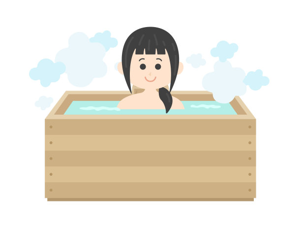 一个女人在柏树浴的插图。图片下载