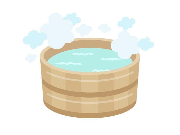 一个装满热水的柏树浴缸的插图。图片下载