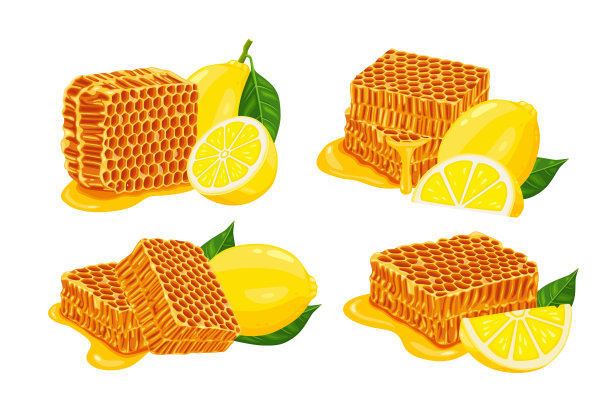 蜂窝与柠檬果实隔离在白色背景。适合壁纸或设计元素图片下载