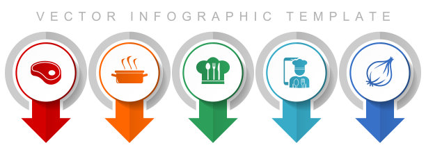食物图标集，杂项指针图标，如牛排，锅，厨师帽和洋葱的网页设计和移动应用程序，现代设计信息图矢量模板图片下载