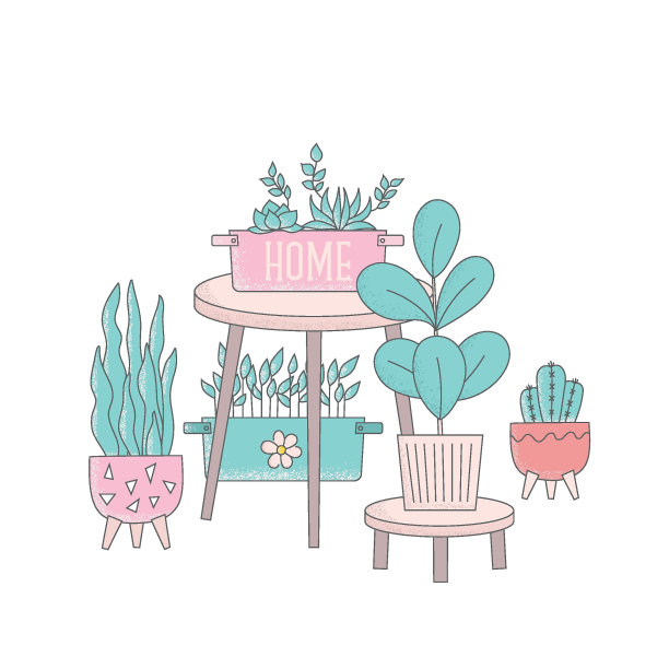 卡通仙人掌，家庭植物在花盆矢量插图。Hygge家居装饰，桌子，城市丛林，室内植物，贴纸，卡片，故事，横幅。图片下载