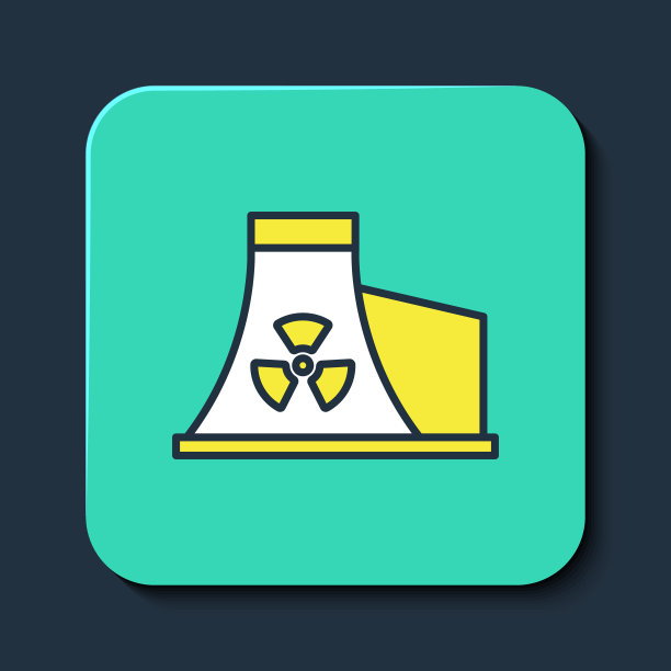 核电厂图标孤立的蓝色背景。能源工业概念。绿松石方形纽扣。向量图片下载