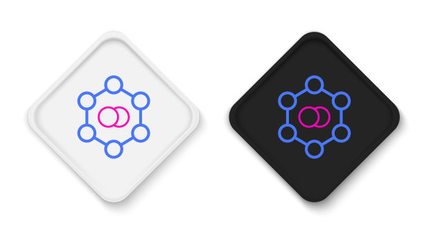 线分子图标隔离在白色背景。化学分子结构，理科教师创新教育海报。色彩缤纷的轮廓概念。向量图片下载