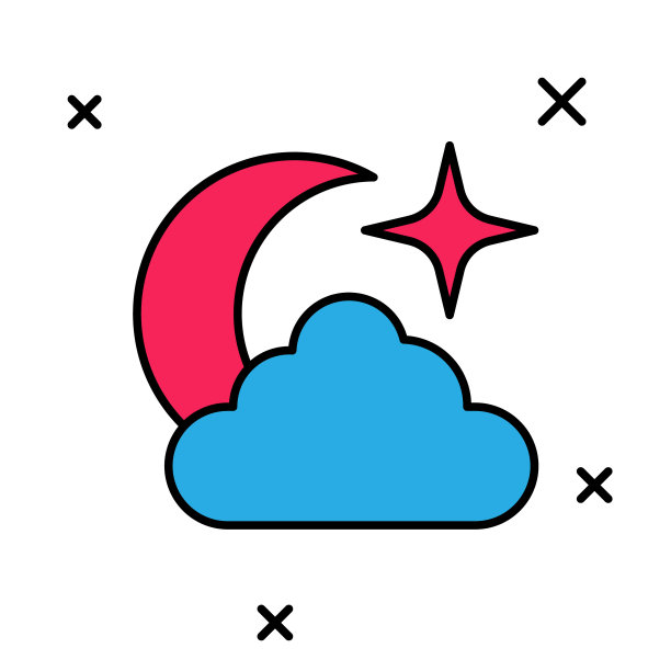 填充轮廓月亮和星星图标孤立的白色背景。多云的夜晚标志。梦是睡眠的象征。满月。晚上或睡觉时间标志。向量图片下载