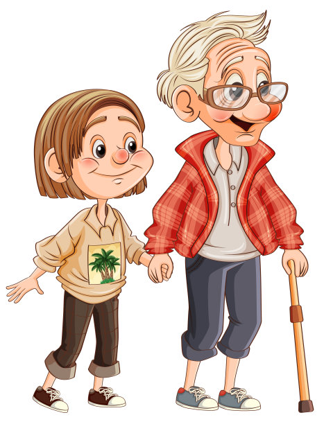 爷爷和孙女的卡通人物图片下载