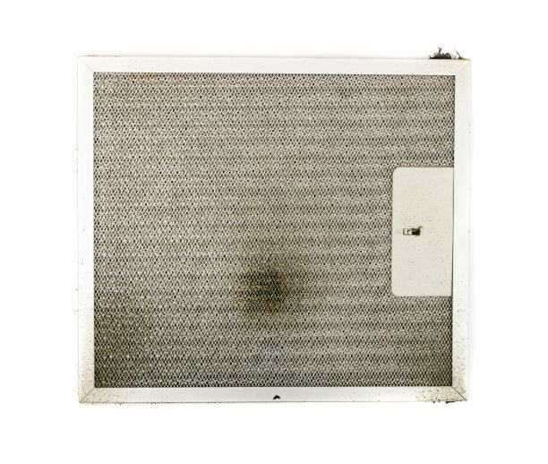 二手油烟机过滤器，旧脏厨房空气过滤器隔离图片下载