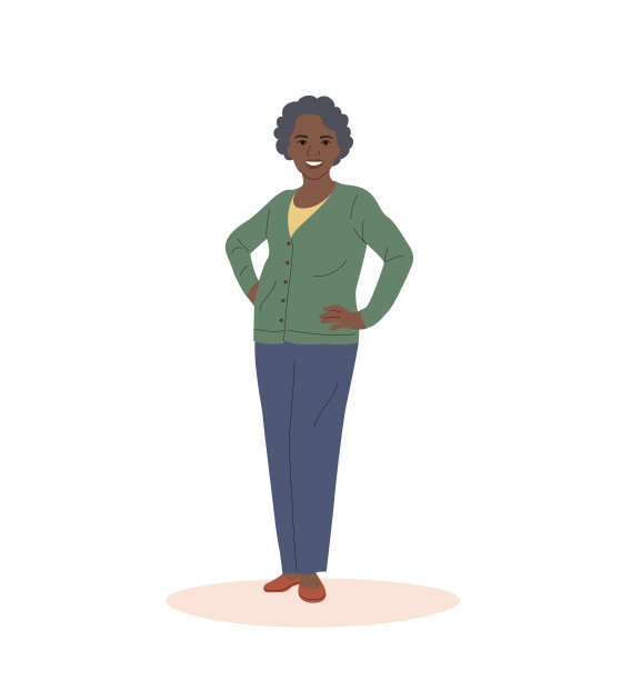 黑人女性双手叉腰被隔离。矢量平面风格卡通插图图片下载