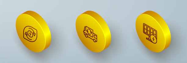 设置等距线水能，垃圾车和太阳能电池板图标。向量图片下载