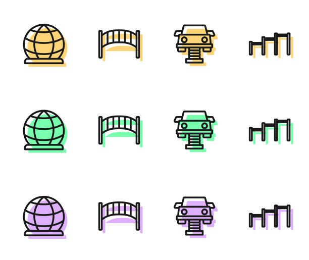 集秋千车、游乐场攀爬设备、儿童桥和运动单杠为一体。向量图片下载