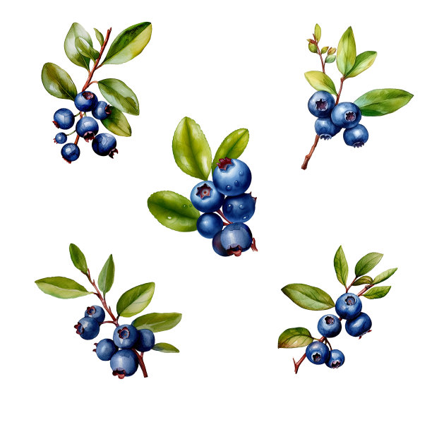 水彩分离植物蓝莓集图片下载