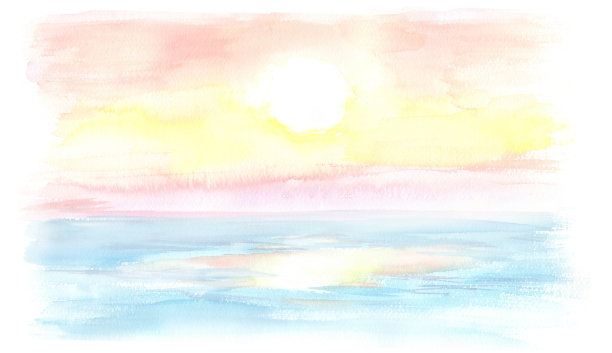 用水彩画的太阳升起的风景画图片下载