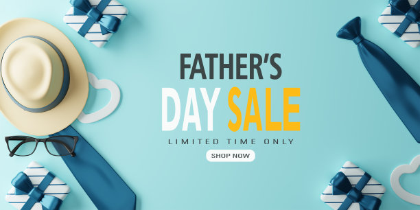 3 d渲染。父亲节促销横幅蓝色背景插图。图片下载