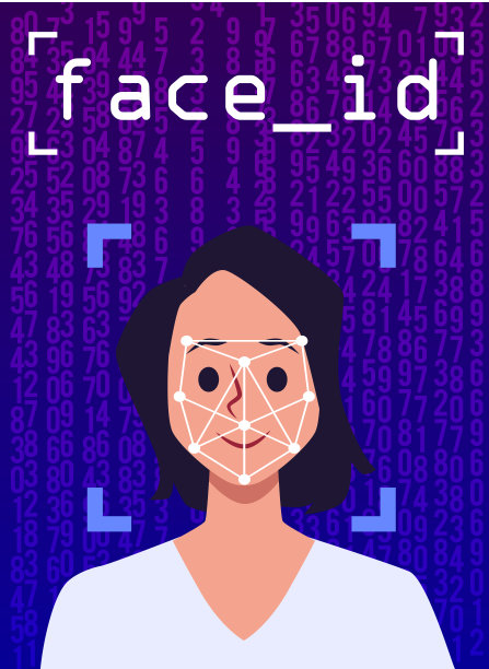 人脸识别或人脸识别生物特征识别选项矢量插图。图片下载