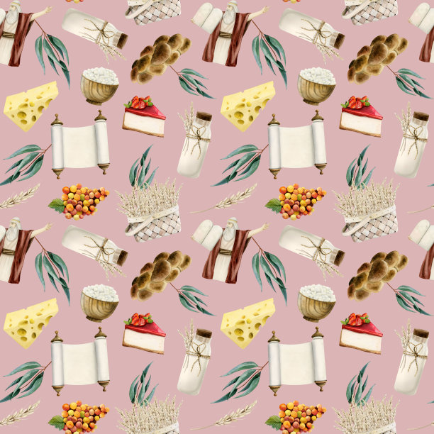 柔和红色Shavuot节庆无缝图案图片下载