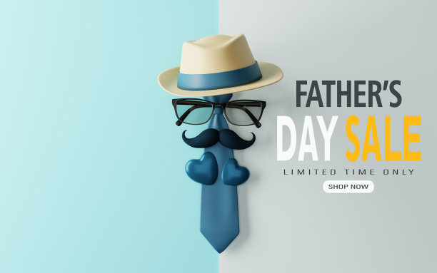 3 d渲染。父亲节促销横幅蓝色背景插图。图片下载