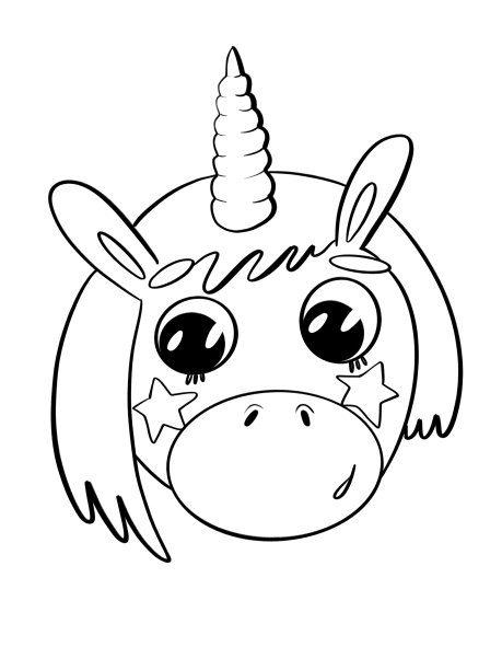 轮廓线插图卡通平面风格孩子气的性格可爱的独角兽女孩微笑头特写贴纸设计元素印刷媒体明信片图片下载