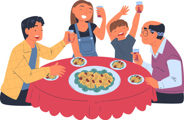 幸福的一家人围坐在餐桌旁吃着喜庆的东西图片下载