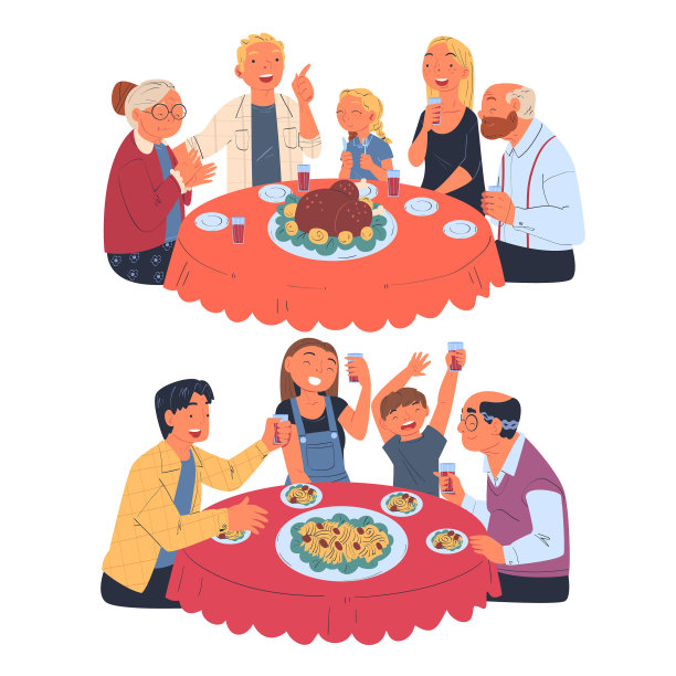 幸福的一家人围坐在餐桌旁吃着喜庆的东西图片下载