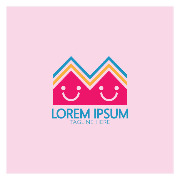 幼儿园标志设计简单的矢量模板图标说明，为教育、游戏小组、儿童学习之家、儿童学校增添了现代的概念图片下载