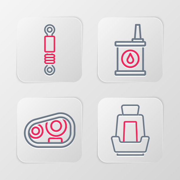 汽车座椅，车头灯，机油罐和减震器图标。向量图片下载