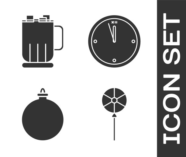 集棒棒糖，热巧克力杯与棉花糖，圣诞球和时钟图标。向量图片下载
