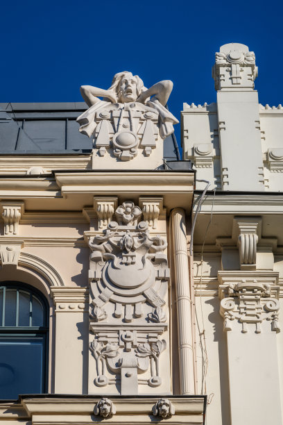 拉脱维亚里加一座建筑的新艺术装饰特写图片下载