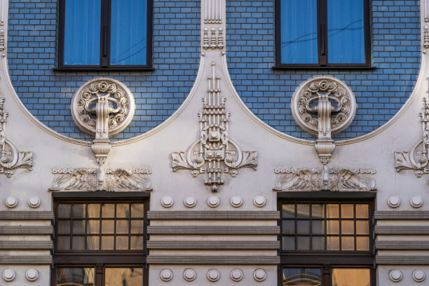 拉脱维亚里加一座建筑的新艺术装饰特写图片下载