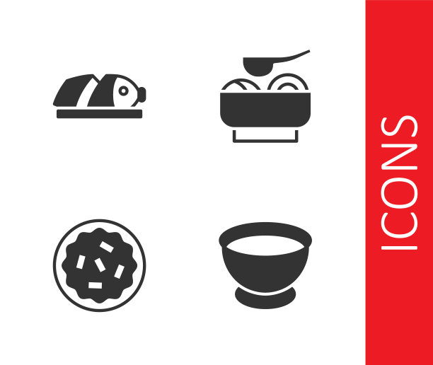 在碗中加入酱油，鱼片，自制和拉面汤图标。向量图片下载