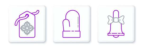 设定线圣诞快乐响铃，价格标签与铭文销售和手套图标。向量图片下载