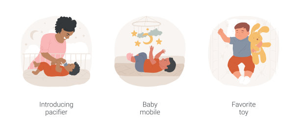 婴儿睡眠玩具孤立的卡通矢量插图集。图片下载