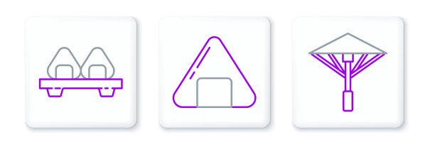 设线日本伞从太阳，寿司上的砧板和图标。向量图片下载