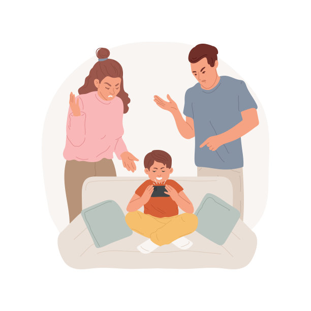 儿童智能手机成瘾孤立的卡通矢量插图。图片下载