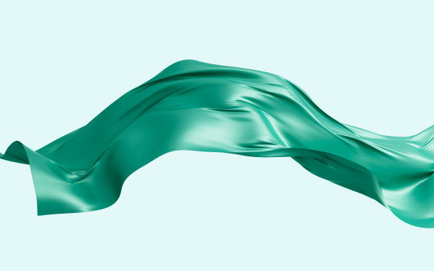 青色真丝面料，红布材质随风飞扬，3d渲染。图片下载