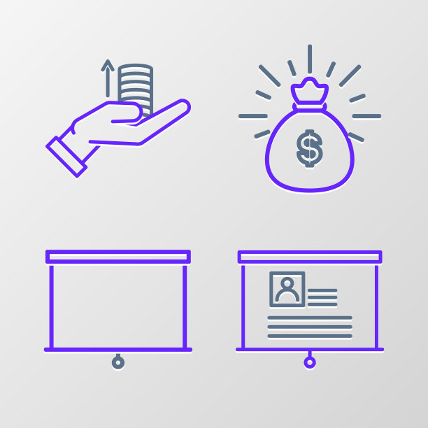 设置线板与简历，黑板，钱袋和手的图标。向量图片下载