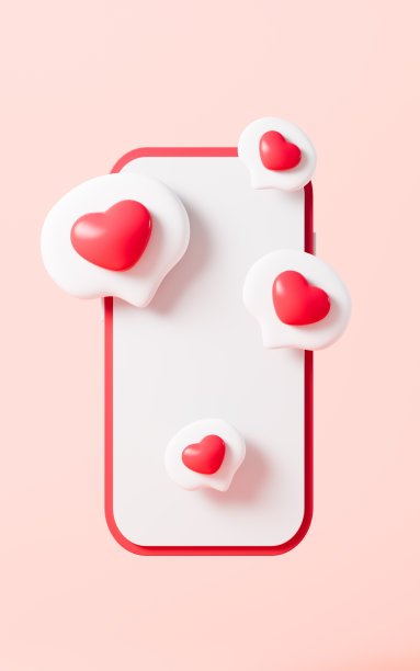 心与爱的相框从手机里飞出来，心与爱的社交图标，3d渲染。图片下载