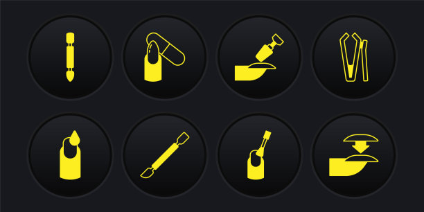 集美甲，指甲刀，角质层推动者，美甲，铣削，文件，假指甲和图标。向量图片下载