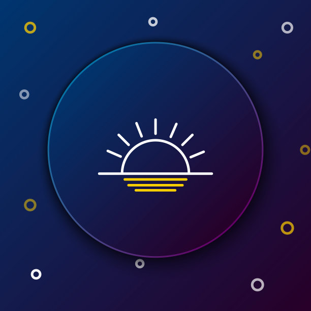 白色和黄色的线日落图标隔离在深蓝色的背景。色彩缤纷的轮廓概念。矢量图图片下载