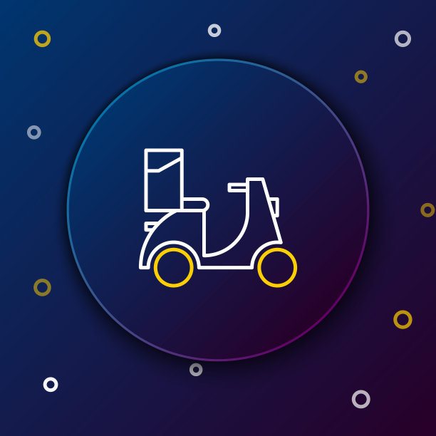 白色和黄色线机车交付图标隔离在蓝色背景。配送服务理念。色彩缤纷的轮廓概念。矢量图图片下载