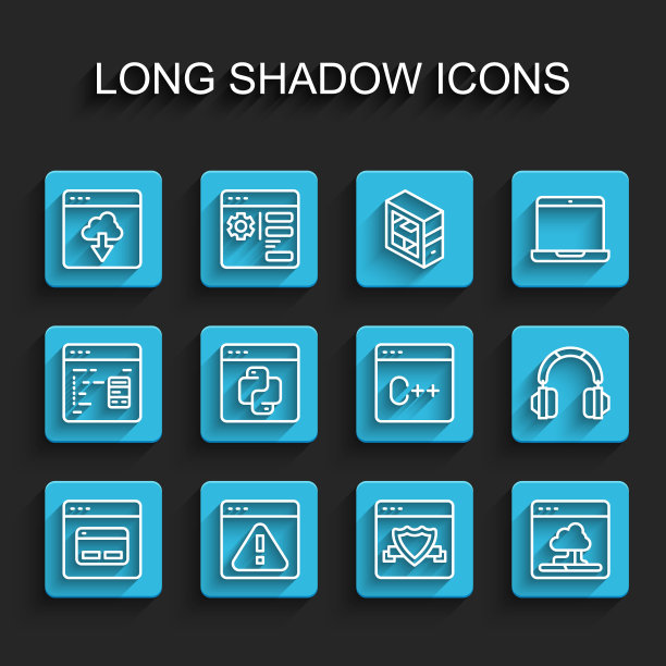 设置线搜索引擎，浏览器带感叹号，云技术数据传输，屏蔽，Python编程语言，耳机和软件图标。向量图片下载