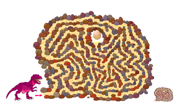 最好的迷宫。帮助暴龙找到它的蛋。逻辑益智游戏。迷宫脑筋急转弯书。儿童活动单。儿童教育页面。玩在线。矢量插图。图片下载