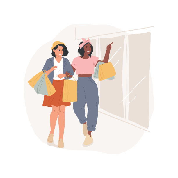 女孩购物卡通矢量插画图片下载